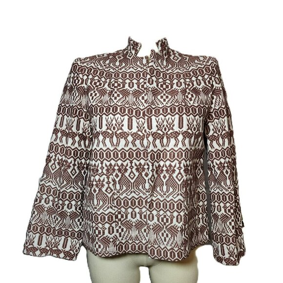 Vintage Pelux Guatemala ethnic tapestry jacket coat burgundy ivory size 18 NEW - Picture 8 of 8